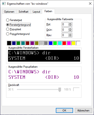 Eigenschaften von 'bc-windows': Farben