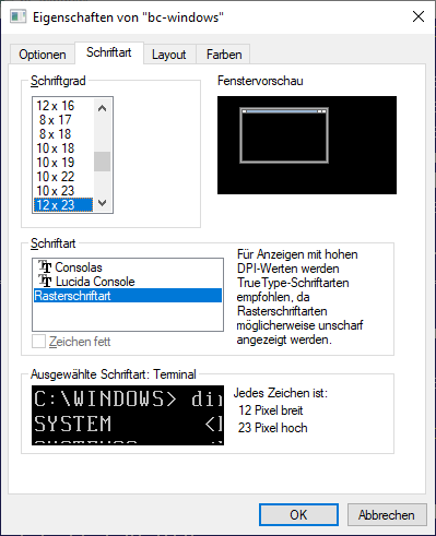 Properties of 'bc-windows': Fonts